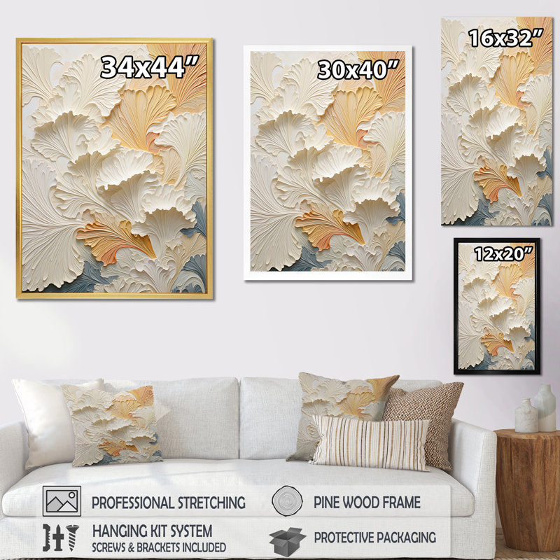 Modern Golden Beige Plam Tree - Abstract Canvas Art Print, H 40 po x l 30 po x P 1,5 po, Cadre flottant noir