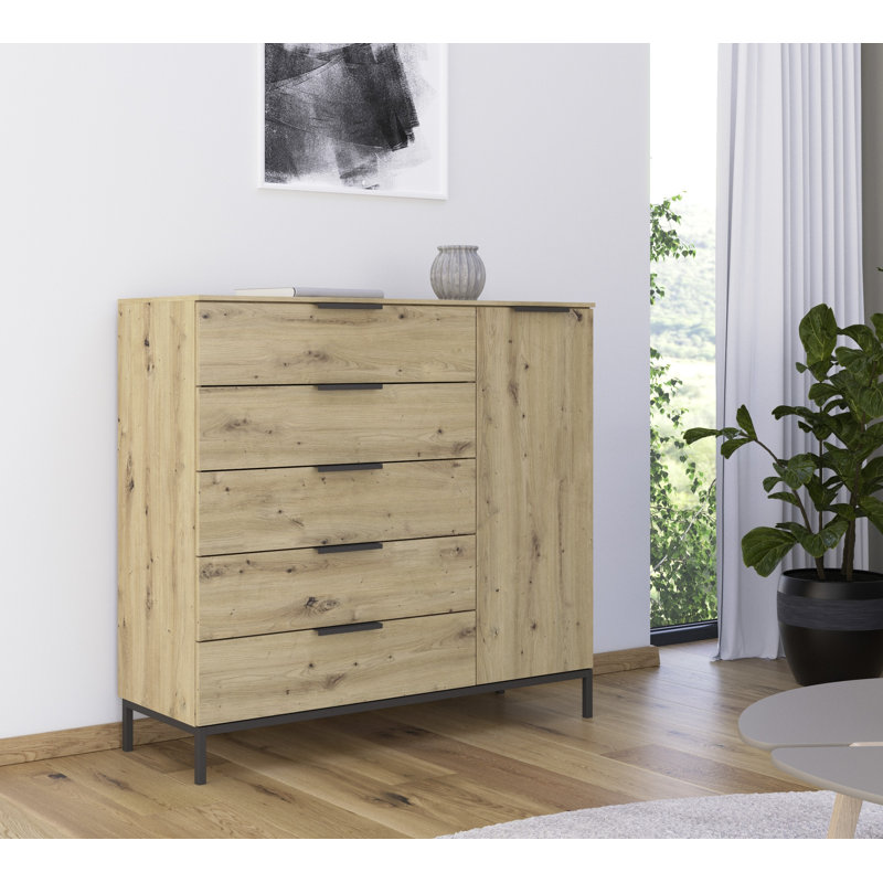 Flipp 5 - Drawer Chest of Drawers, Artisan Oak/Chrome