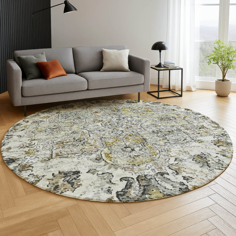 Premium Machine Washable Mayfield AMF2138 global Rug, Beige, 8' Round