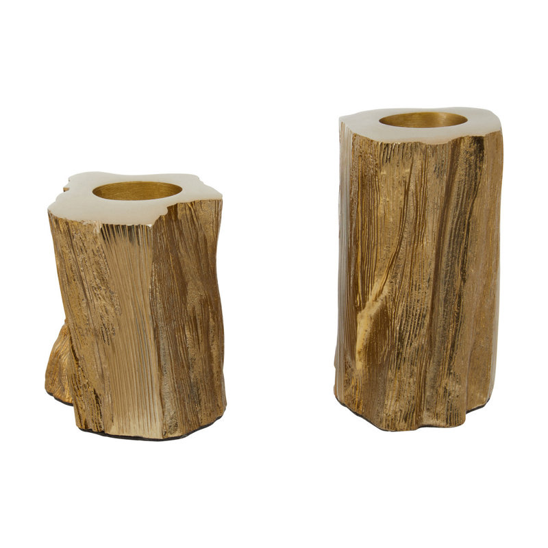 Beric 2 Piece Aluminum Tabletop Tealight Holder Set, Gold