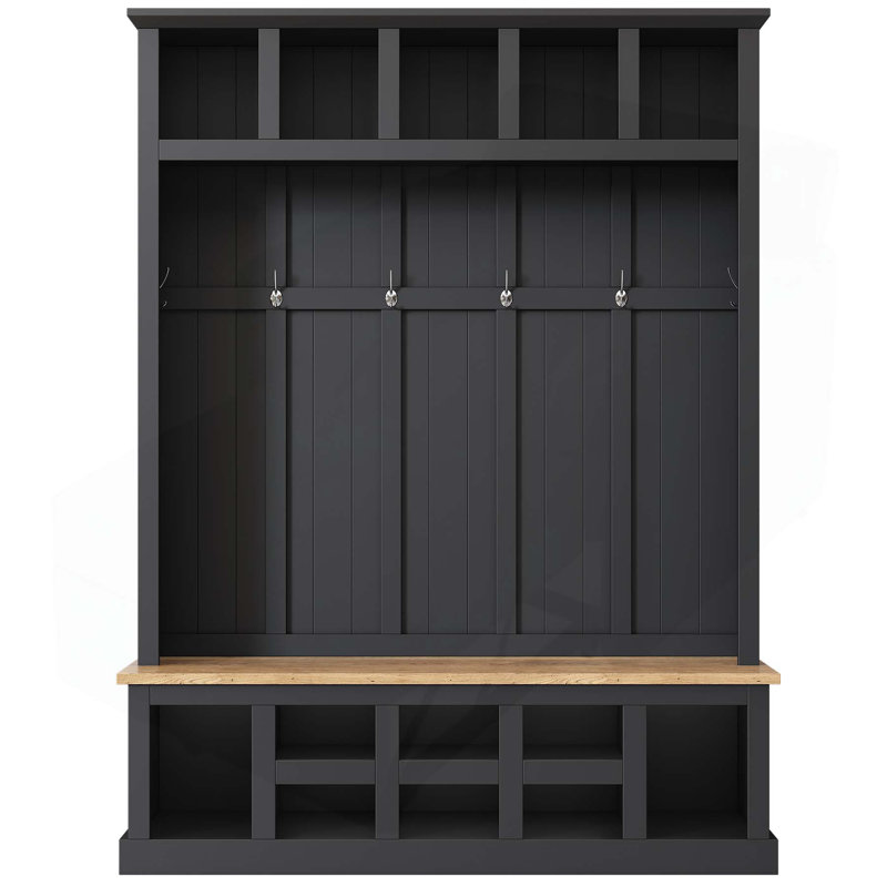 Versatile Modern Hall Tree with Multiple Storage Options and Stylish Design, Black/Natural