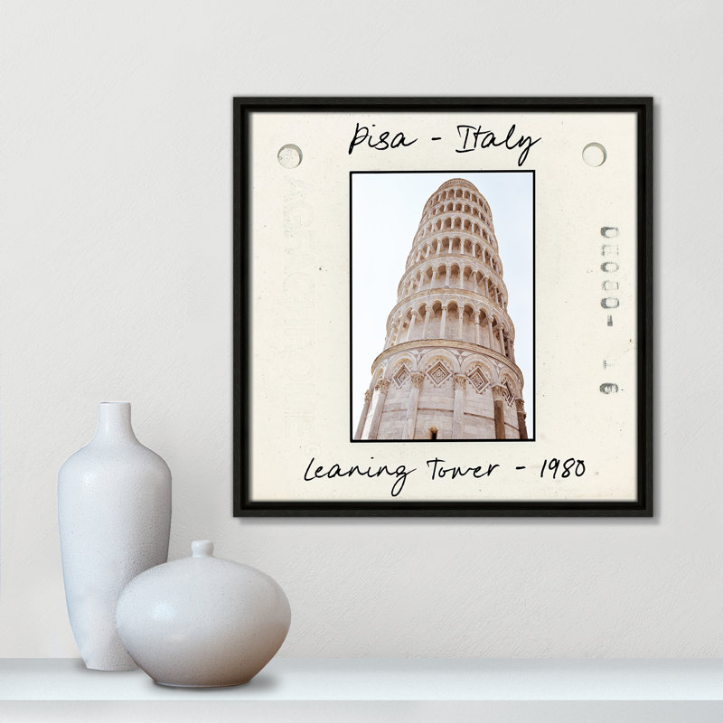Pise, Italie - reproduction de tour penchée par Natalie Carpentieri, Toile encadrée flottante espresso
