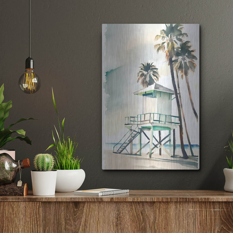 «Boho Beachy Lifeguard Stand 2» par Petals Prints Design, art mural en métal, H 16 po x l 12 po