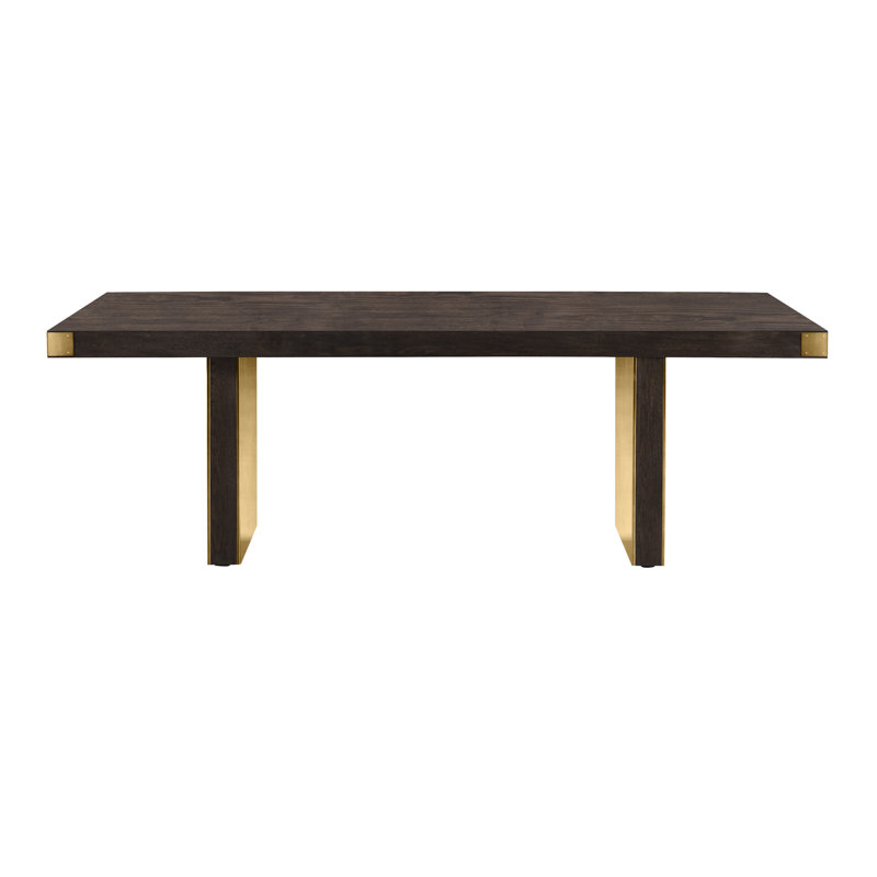 Selena Chocolate Brown Ash Wood Rectangular Dining Table with Brass Base