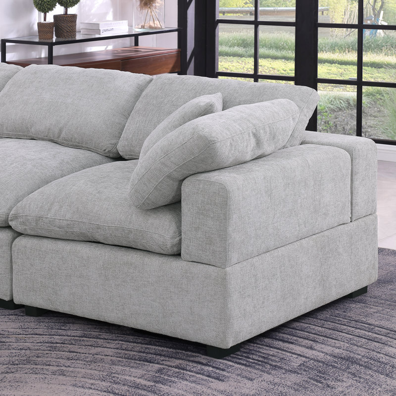 Upholstered Chenille Cloud Sofa Modular Couch, 35.50" H x 110.50" W x 39.50" D, 3, Light Gray