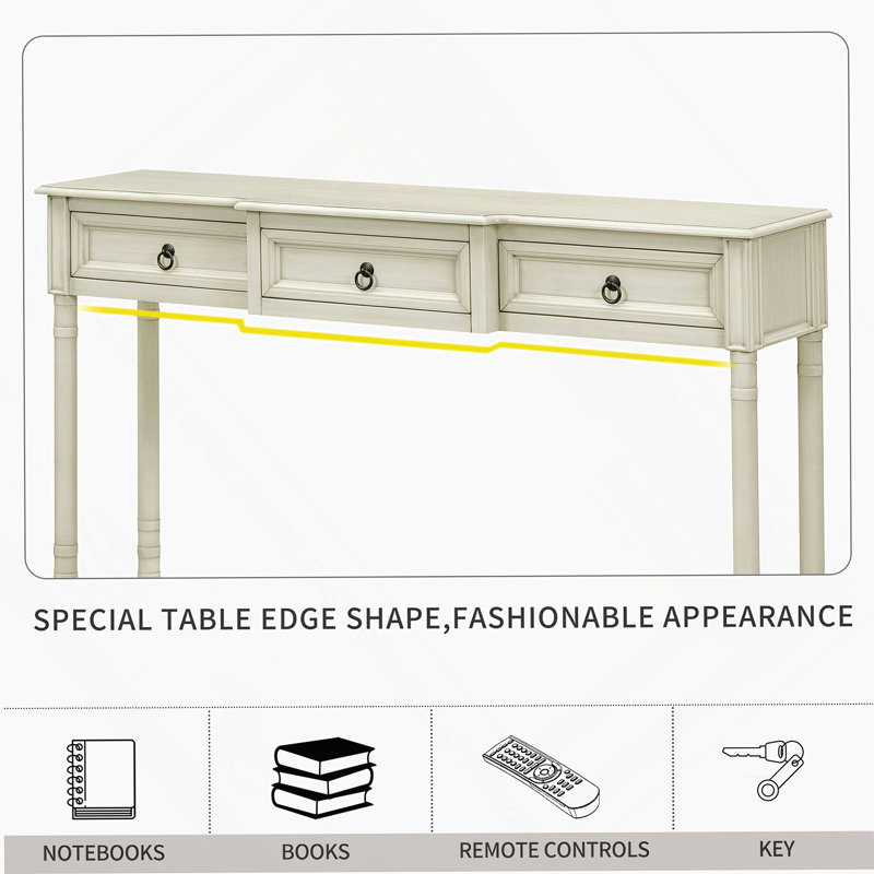 Console Table Sofa Table with Drawers for Entryway with Projecting Drawers, Antique White
