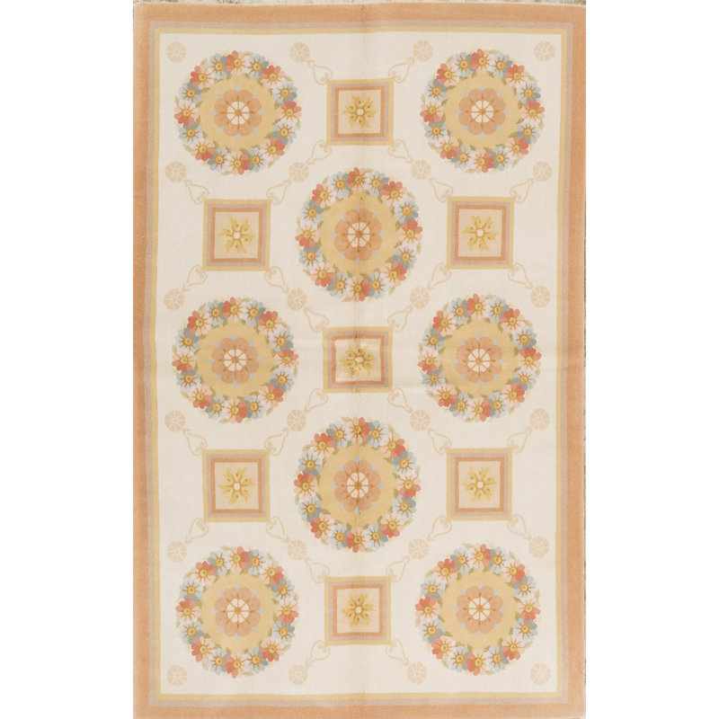 Hand-Knotted High-Quality Ivory and Gold Area Rug