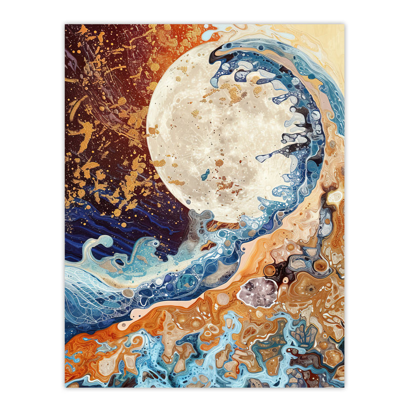 Full Moon Great Ocean Wave Modern Art Wall Art Print