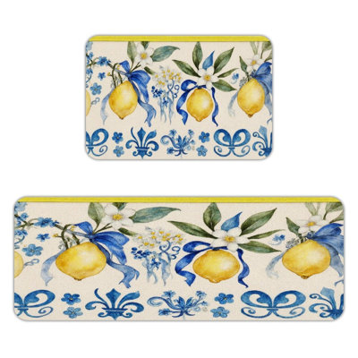 Lemon Blue Ribbon, Kitchen Mats Set of 2