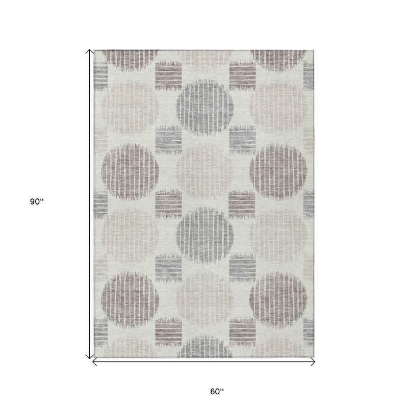 Tapis intérieur / extérieur géométrique lavable 5 pi x 8 pi brun et gris ivoire