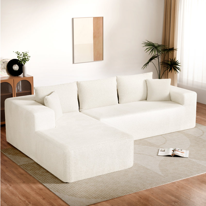 Compressed Chenille Chaise Skeletonless Sofa - No Assembly, High-Density Sponge, Space-Saving Design for Apartments & Living Rooms