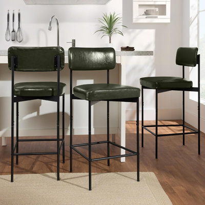Modern Armless Counter Height Bar Stools With PU Faux Leather Seats, Moss Green