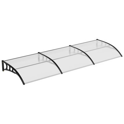 Auvent pour porte d'extérieur robuste GarveeHome - Housse en polycarbonate transparent, protection contre les rayons UV / pluie / neige / soleil, supports en plastique en acier, abri transparent, 100 x 300 cm, transparent, 100 x 300 cm
