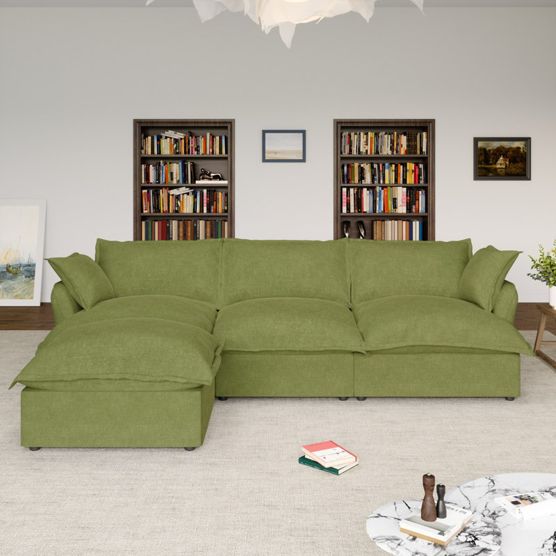 Mahamadou 111'' Upholstered Sofa, 4-Seater Modular Sectional Sofa Couch Cloud Sofa with Ottoman for Living Room Bedroom