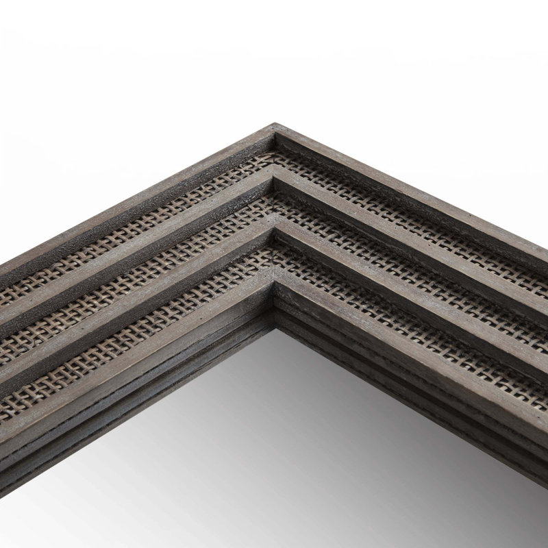 1 miroir rectangulaire en bois et rotin gris PCS