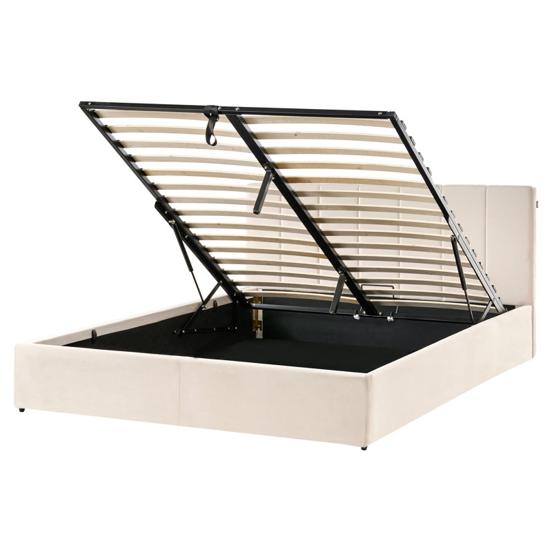Upholstered Ottoman Storage Bed, Light Beige, European Kingsize (160 x 200 cm)
