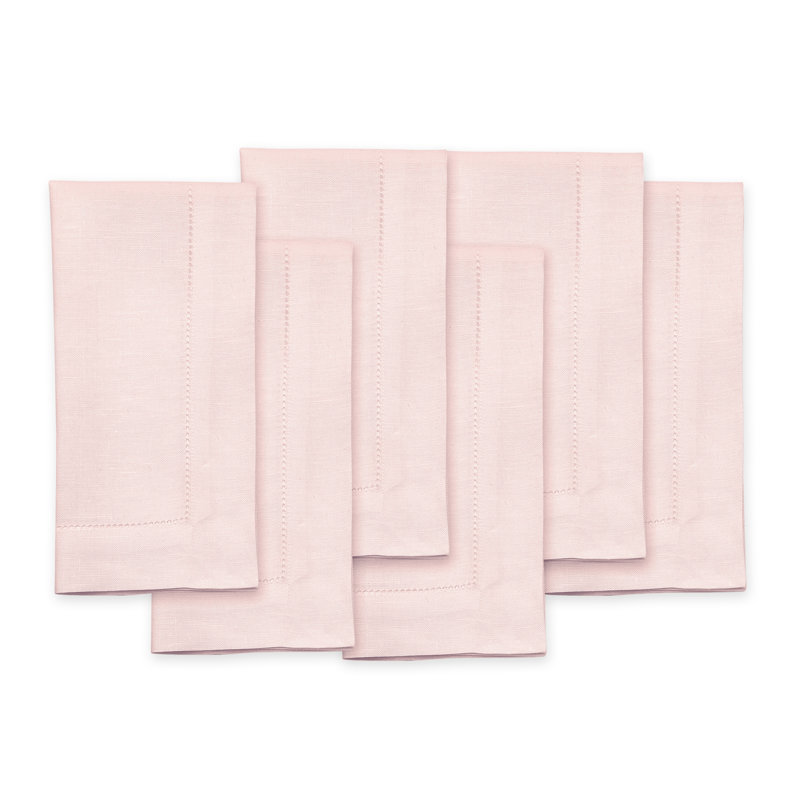 100% Pure Linen Hemstitch Dinner Napkins - Classic Hemstitch, Pink