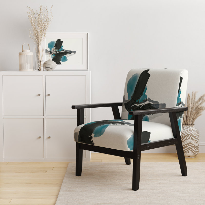 Fauteuil d'appoint rembourré 'Heddie - Geometric Black And Teal IV