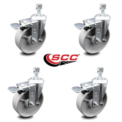 Semi Steel Swvl TS Caster w/RB Set 4 w/5" Wheel&10mm Stem-4 Swvl w/TTL BRK