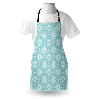 Dakota Fields Abstract Apron Unisex Aquatic Monochrome Mandala Adult Size Seafoam and White