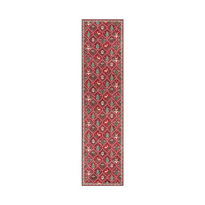Laziya Christmas Moroccan Vintage Animal Print Washable Non Slip Red Area Rugs Festive Holiday Carpet