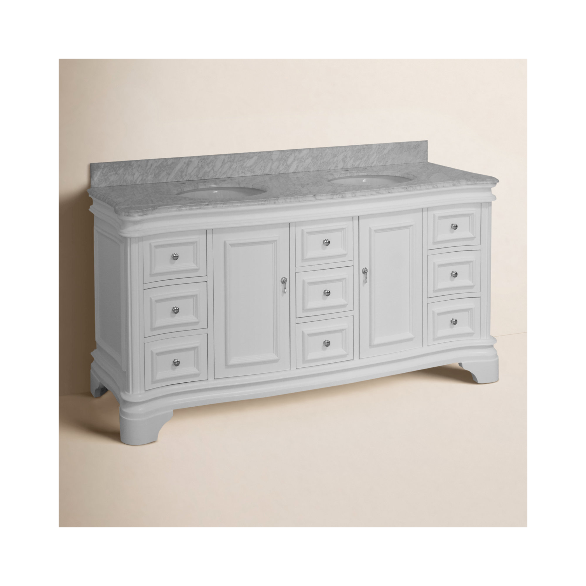Twain 72" Double Bathroom Vanity Set, Carrara Marble, White