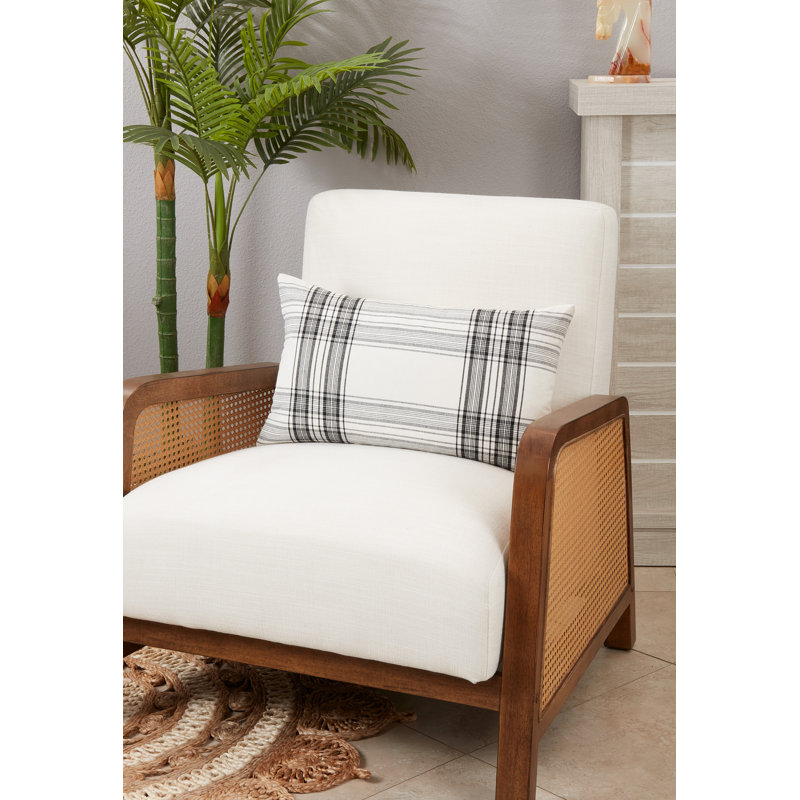 Black and White Plaid Cotton Rectangular Throw Pillow