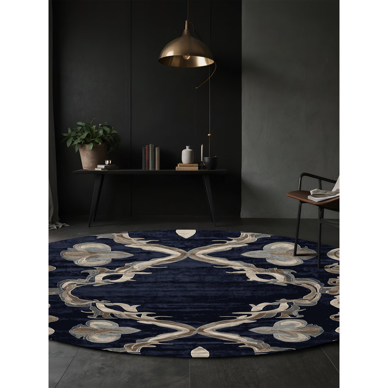 Machine Washable Gray Area Rug, Round 5'