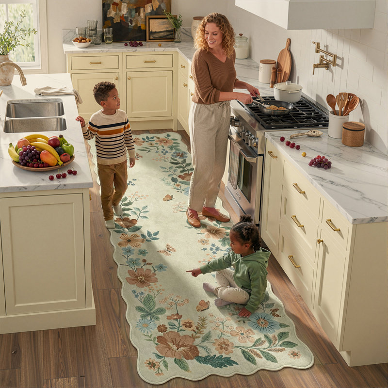 Garbrand Machine Washable Floral Farmhouse Area Rug with Non-Slip Backing for Living Room, Dining Room, Bedroom