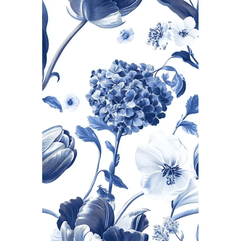 Gurkirat Delft Blue Floral Wallpaper Timeless Elegance Modern Interiors Peel and Stick Roll