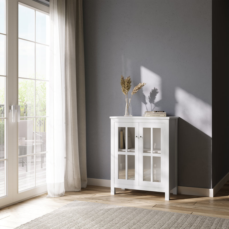  Buffet 31,5 "avec tablette intérieure et portes en verre Lavish Home (blanc)