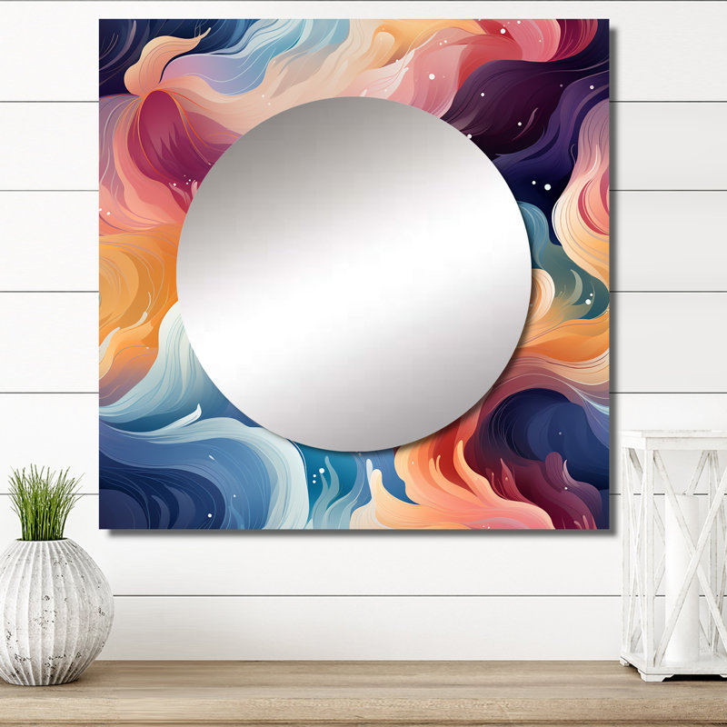Motif de chevron bleu et mauve avec rêves célestes - miroir carré bohémien pour décoration murale, 23 po x 23 po