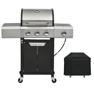 Barbecue au gaz en acier inoxydable avec brûleur latéral et couvercle pour barbecue extérieur