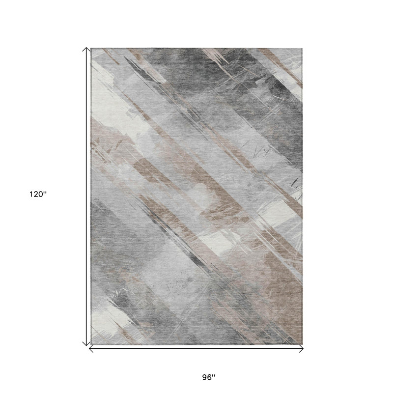 Tapis extérieur lavable rayé taupe et gris 8 pi x 10 pi