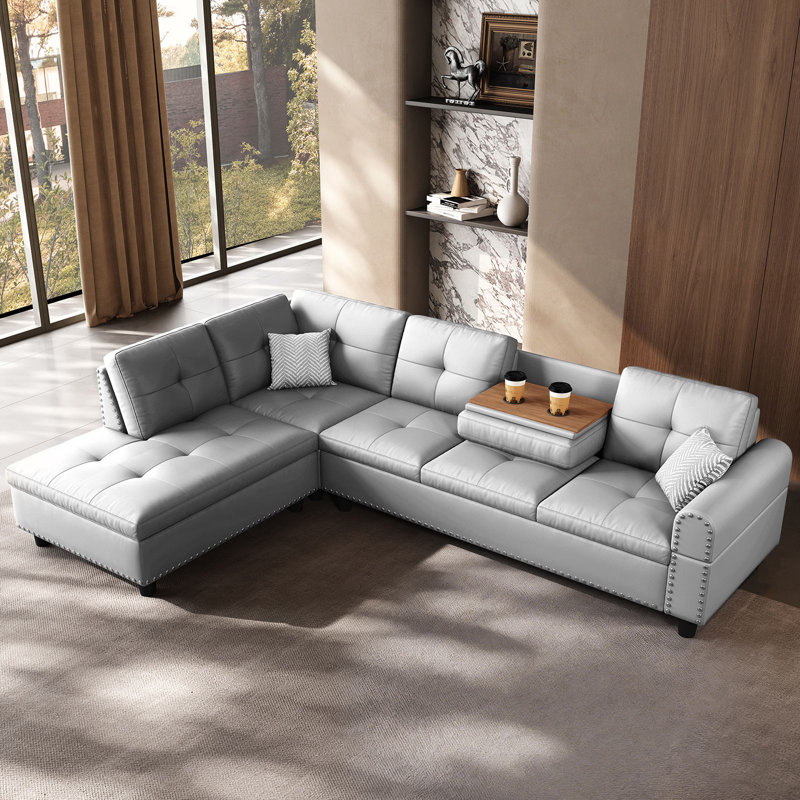 Canapé modulaire surdimensionné en cuir 97,5 po, canapé en L, Grey