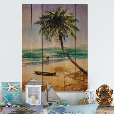 Couple amoureux sur une plage tropicale - peinture sur bois sans cadre