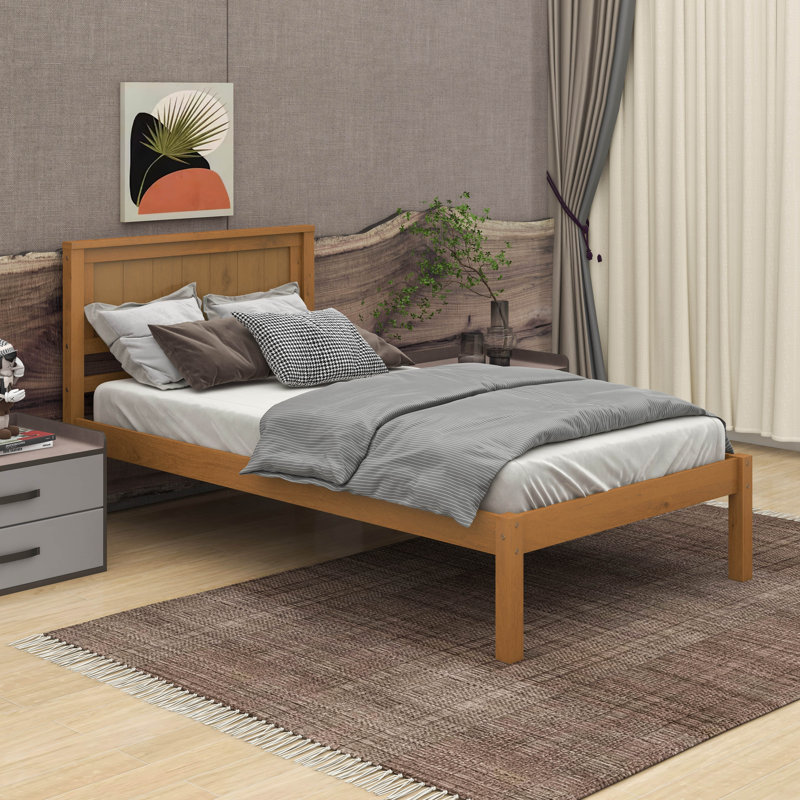Base de lit plateforme simple avec tête de lit, Chêne