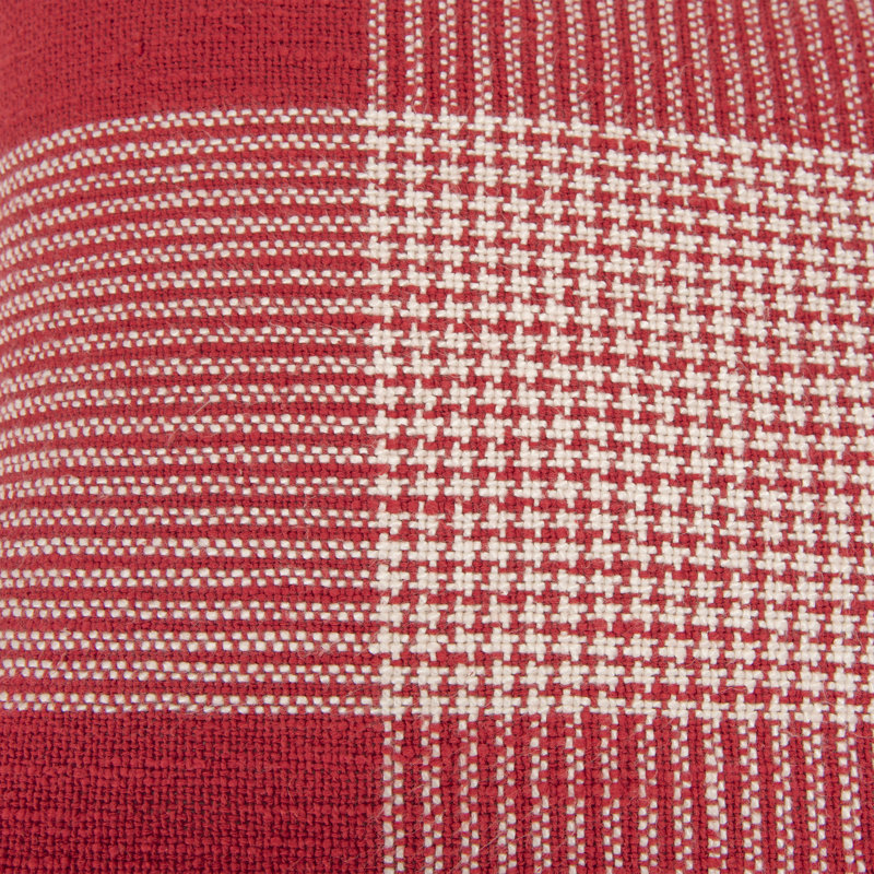 20" Red and White Woven Plaid Square Throw Pillow