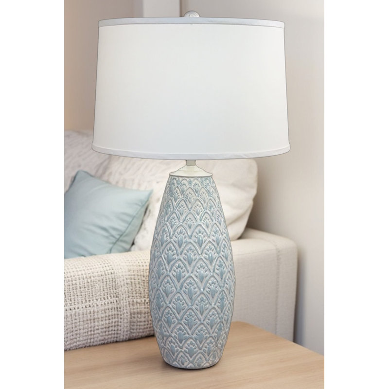 Grande lampe de table avec vase en fleur, Bleu