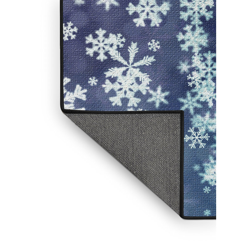 Tapis bleu Snowflakes, Rectangle 3 pi x 5 pi