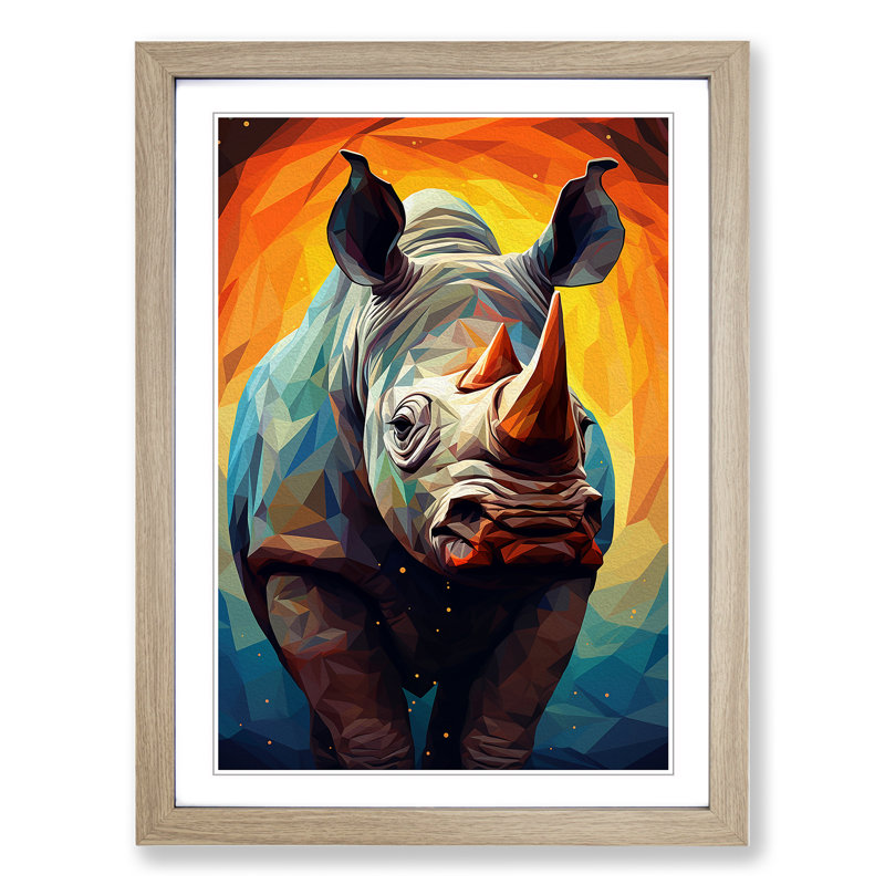 Rhino Geometric Art - Framed Print, Oak Framed, 64cm H x 46cm W x 2cm D