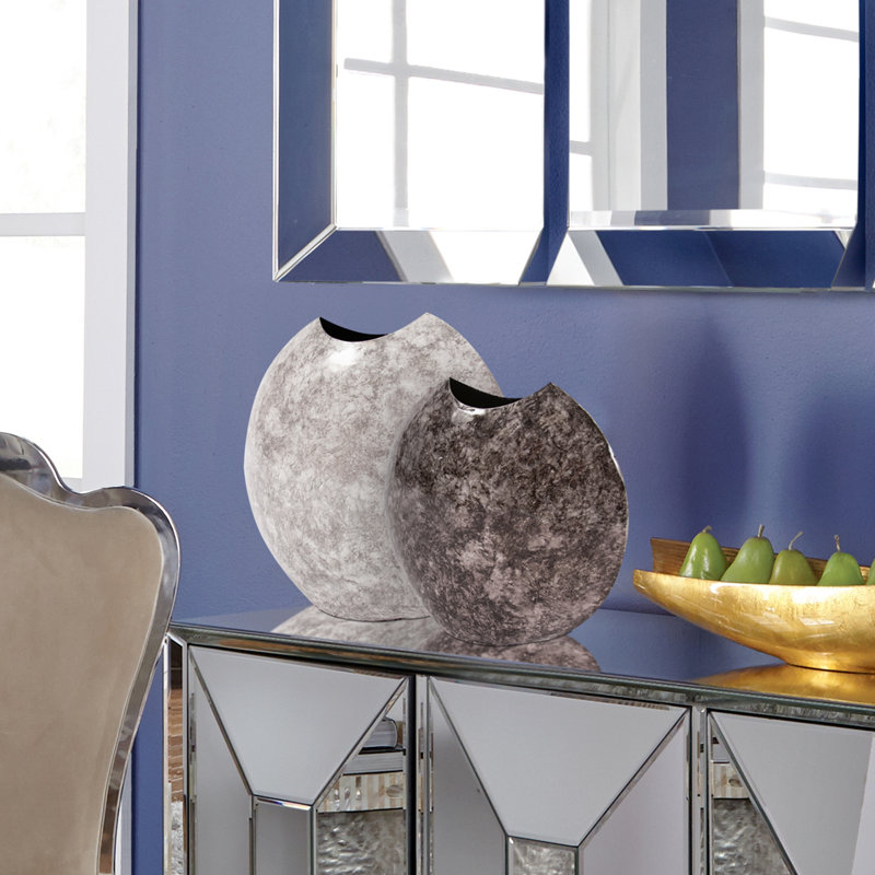 Vase de table en métal Ergin, H 18 po x l 19 po x P 6 po, Gris