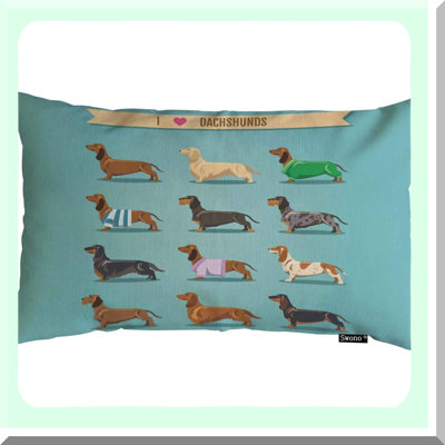 Dachshund Love Decor Pillow Cover - Seamless Background Design, Cotton Linen Rectangular Pillowcase for Sofa & Bed Couch