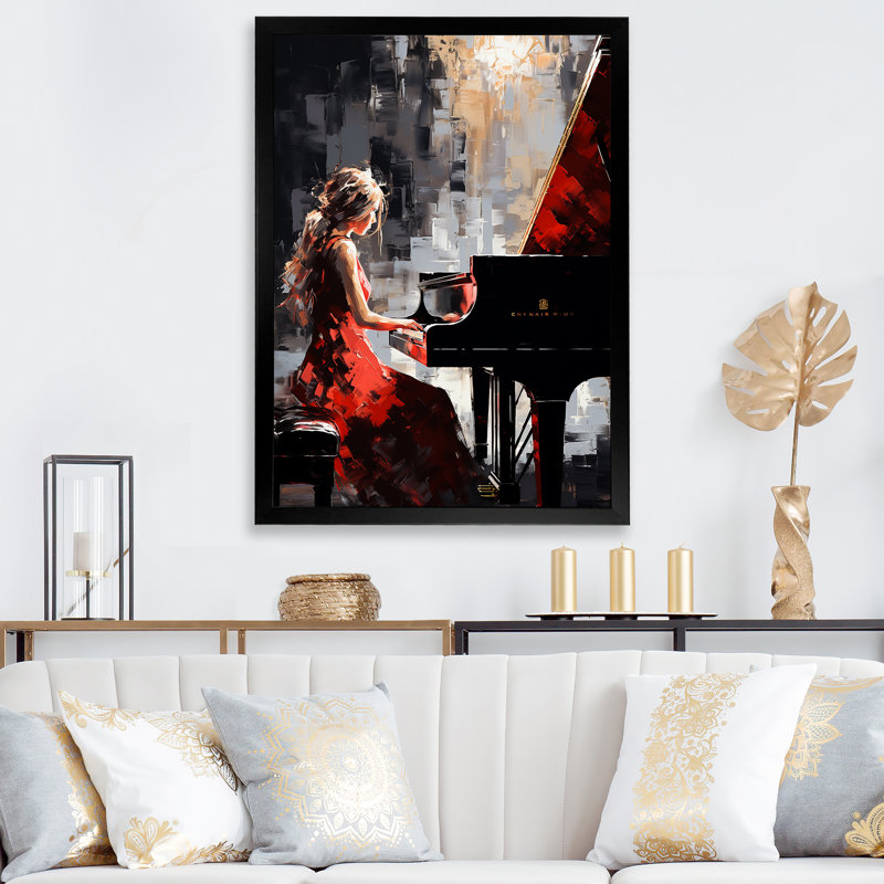 «Wum Black Red Music Piano Harmony», reproduction sur toile, H 20 po x l 12 po x P 1 po, Cadre photo noir