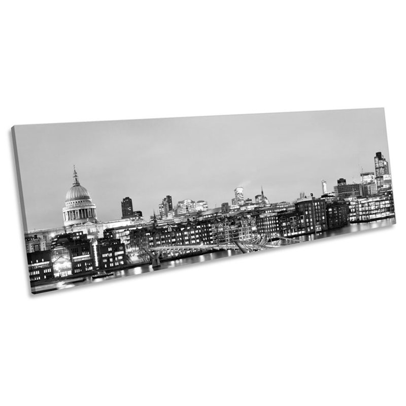 River Thames London Skyline B&W - Wrapped Canvas Panoramic Art Prints, 45.72cm H x 137.16cm W