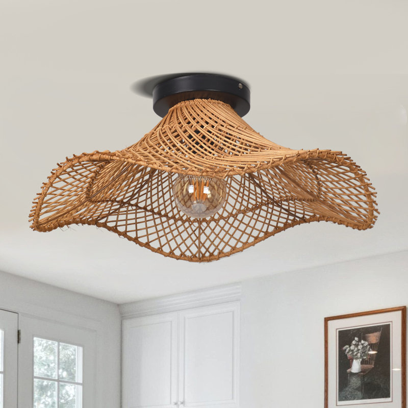Rattan Semi Flush Ceiling Lights for Hallway, 8.27" H x 23.62" W x 23.62" D