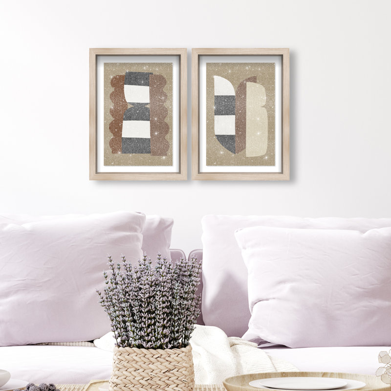 Puzzle Catcher Set Shadowbox Abstract Print by Oliver Gal, Black Frame, 10 x 15, 11.5"H x 16.5"W, Natural Oak Shadowbox