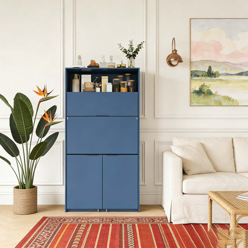 69''H Buffet with Hutch and Foldable Workstation, Multifunctional Storage Cabinet Cupboard with Adjustable Shelf and Power Outlet