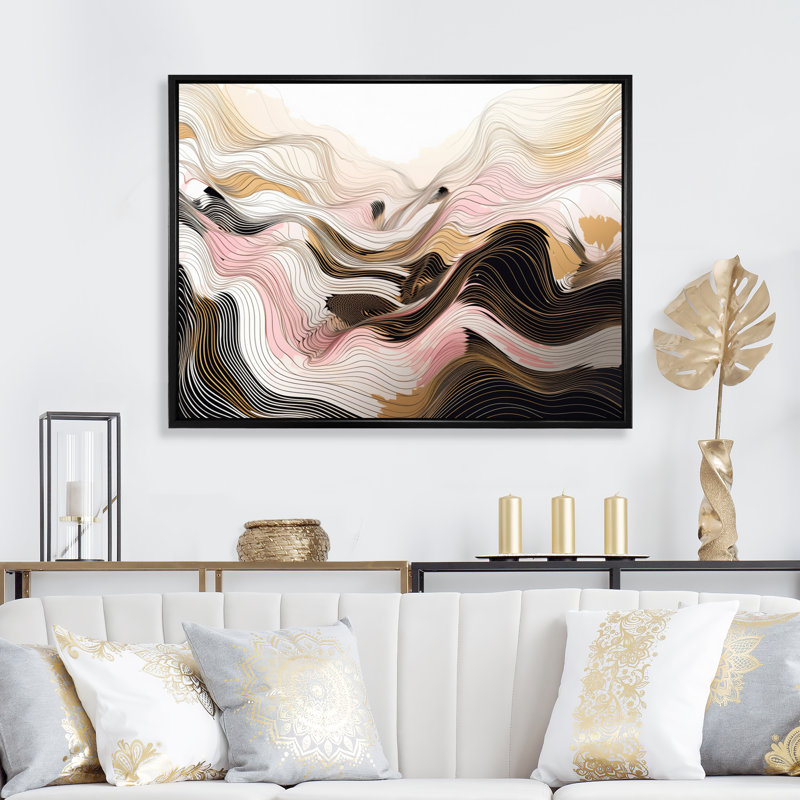 Exploration de lignes abstraites en V sur toile, H 24 po x l 32 po x P 1 po, Cadre flottant noir