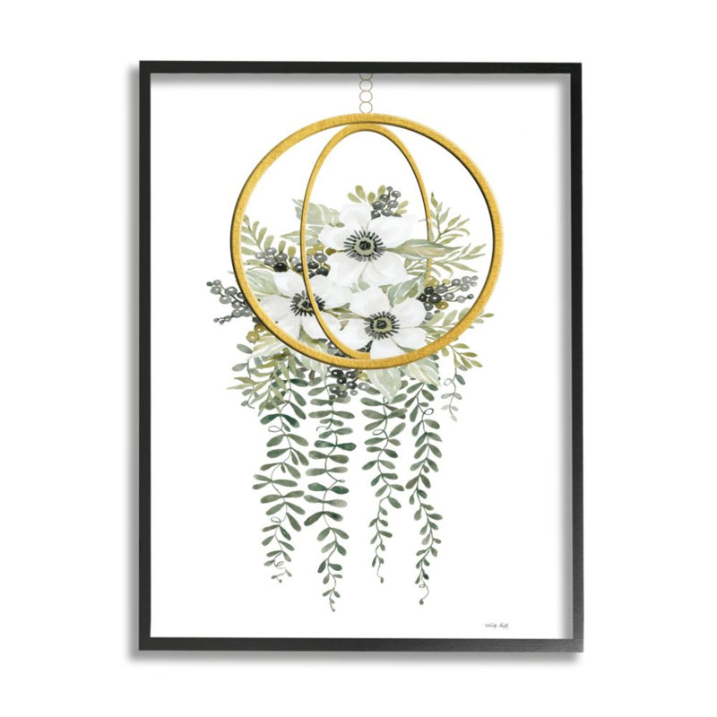 «White Floral Poppies Vines Interior Modern Pot» par Cindy Jacobs - reproduction d'art, Giclée encadrée noir minuit